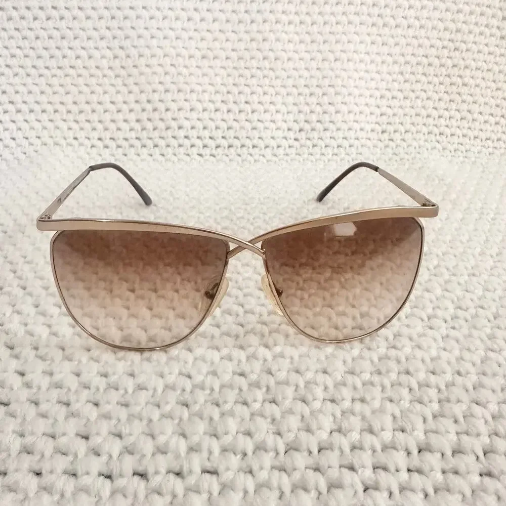 Laura Biagiotti Vintage 80s Gold Aviator Sunglasses ONLY Criss Cross Frame Glam